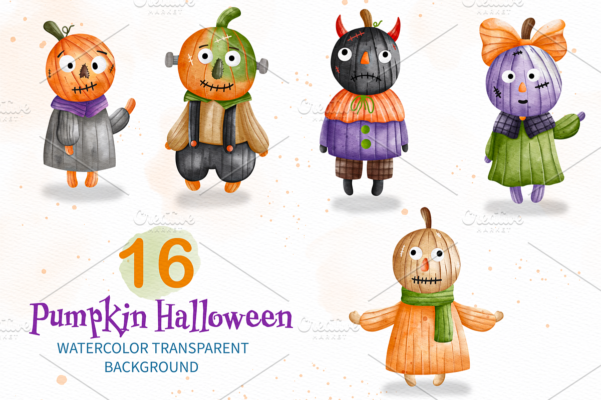 Halloween Pumpkin Charecter, a Decorative Illustration by Apixsala (Photo 6 of 15)