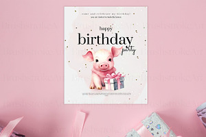 Watercolor Pig Clipart, Baby Piglet