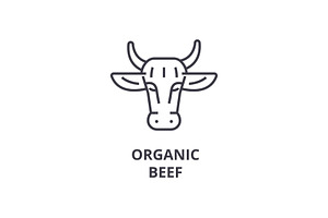 Ogranic Beef Line Icon, Outline Sign, Linear Symbol, Vector, Flat Illustration