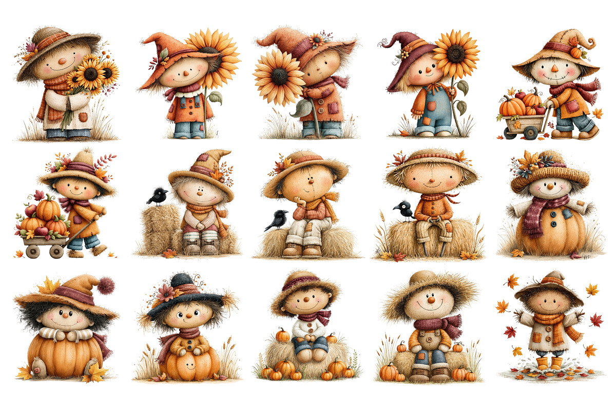 Cute Scarecrow Clipart, a Seasonal Illustration by Nicolle's Colorful Art (Photo 4 of 5)