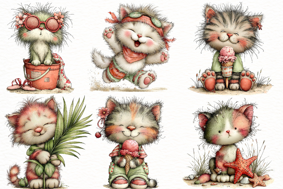 Whimsical Summer Beach cat Clipart, an Illustration by Designworld (Photo 6 of 6)