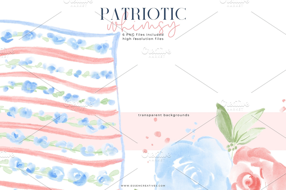 Floral Flag Patriotic Whimsy PNG, a Background Graphic by Essem Creatives (Photo 3 of 3)
