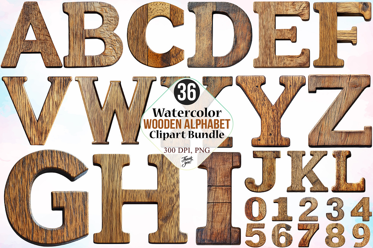 Watercolor Wooden Alphabet Clipart, an Illustration by Canvas Craft (Photo 1 of 5)