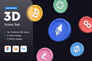 Cryptocurrency 3D Icons Set