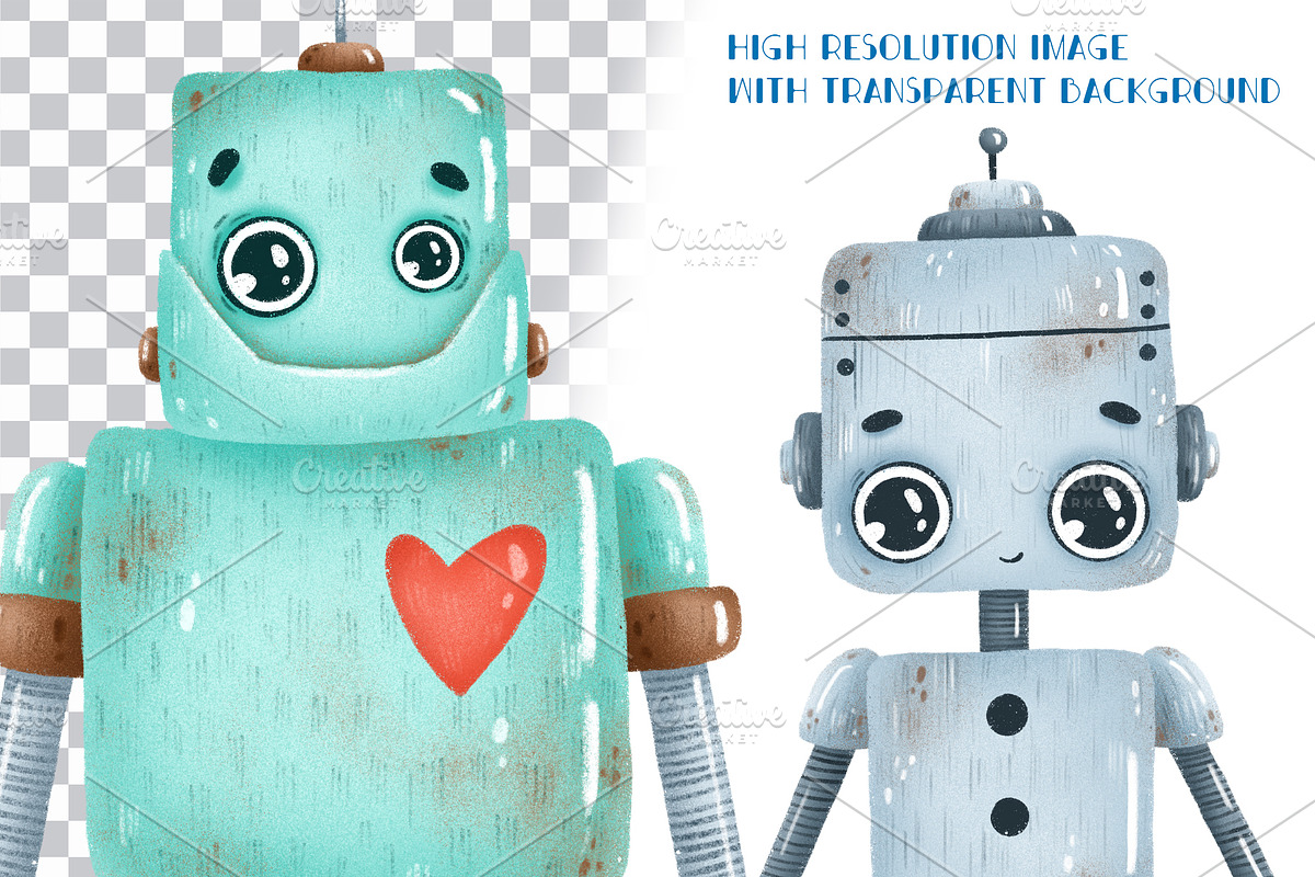 Cute Robots Clipart, a Technology Illustration by BonbonnyDesigns (Photo 4 of 4)