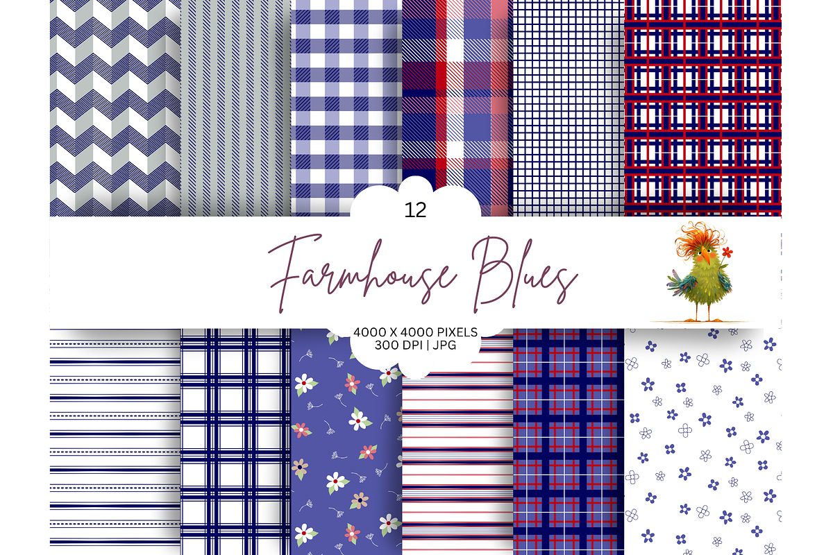 Farmhouse Blue Pattern Collection, a Pattern Graphic by Earley Bird Design Studio (Photo 1 of 6)