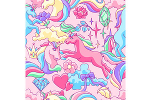 Seamless Pattern With Unicorns And