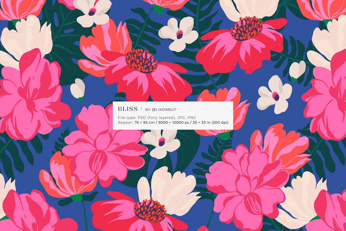 Bold Bloom Naive Floral Pattern, a Pattern Graphic by likorbut (Photo 2 of 12)
