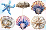 Watercolor Coastal Serenity Clipart, a Seasonal Illustration by Canvas Craft (Thumbnail 2 of 3)