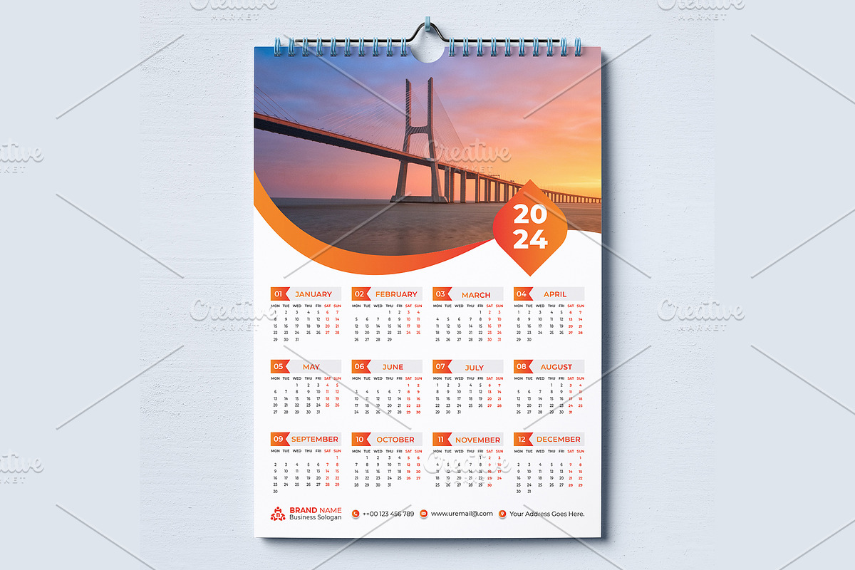 Creative Wall Calendar 2024, a Stationery Template by pixelcreatx (Photo 2 of 3)