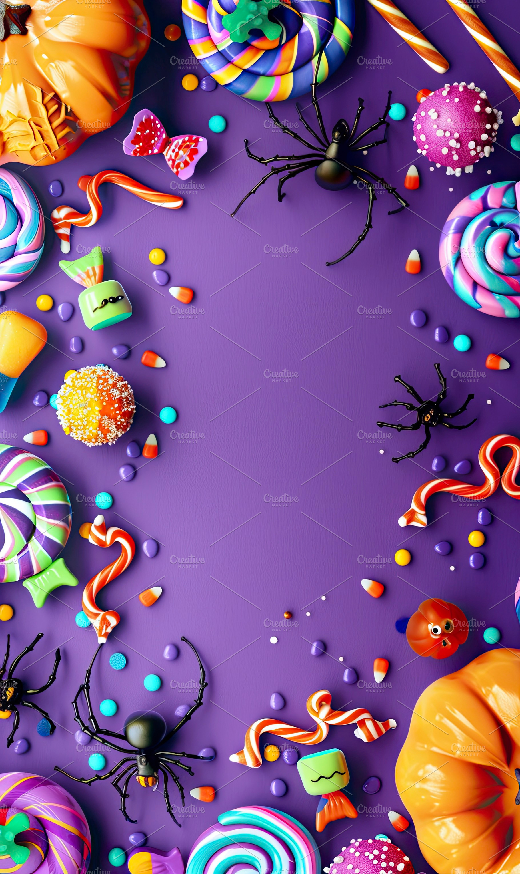 Halloween Candy and Spiders Illustra, a Photo by LOGOCREATIVE