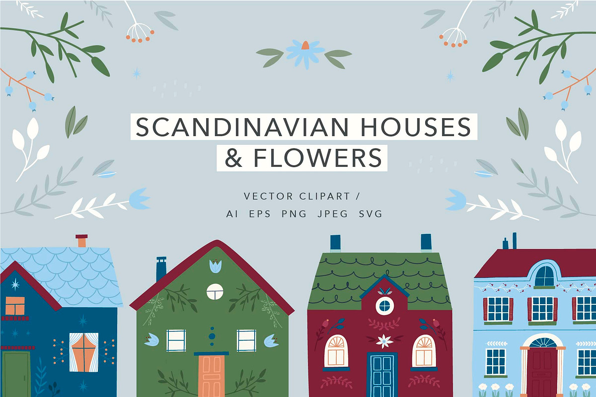 Scandinavian Houses and Flowers, a Decorative Illustration by vanloveart (Photo 1 of 9)