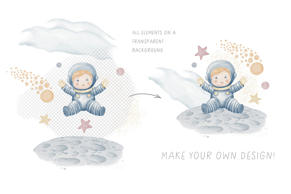 Watercolor Space Pastel Clipart Set, an Illustration by Alisles (Photo 9 of 12)