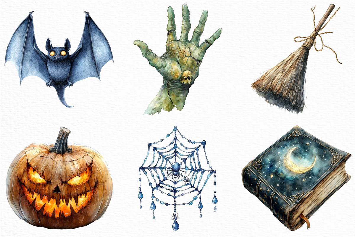 Watercolor Halloween Clipart Bundle, an Illustration by Craft Nest (Photo 3 of 6)