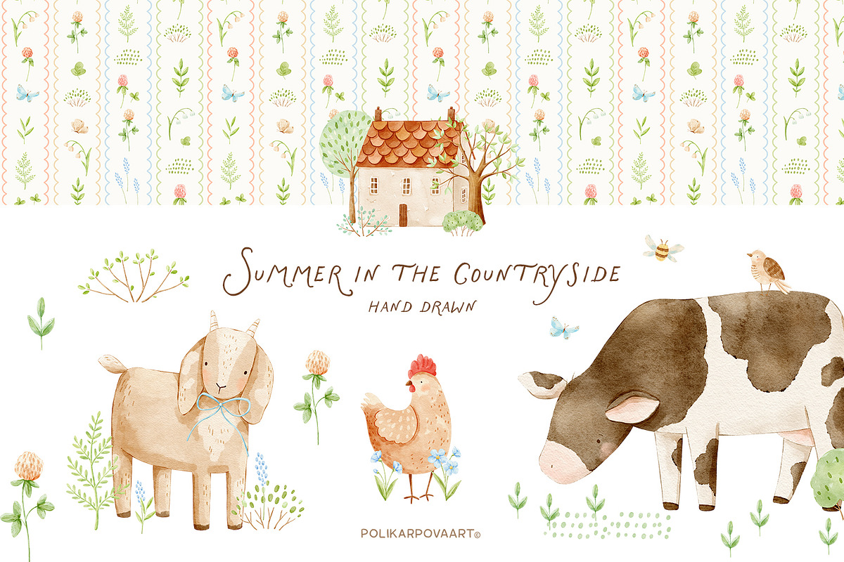 Summer in the countryside clipart, a Decorative Illustration by polikarpovaart (Photo 1 of 19)
