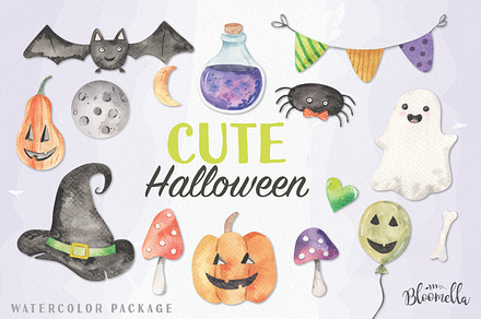 Cute Halloween Ghosts Bats Moon