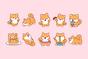 Cute Shiba Inu Clipart Set