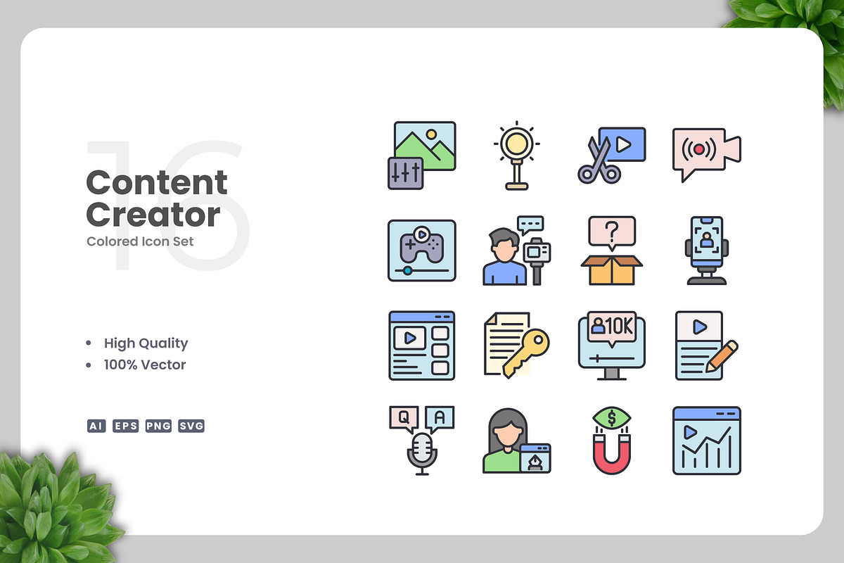 Content Creator Colored Icons, an Icon by Upnowgraphic