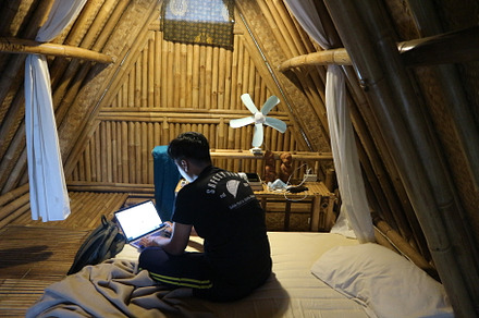 Working in the night ethnic room