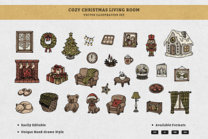 Cozy Christmas Living Room Vector, an Illustration by MEANDSTUDIO