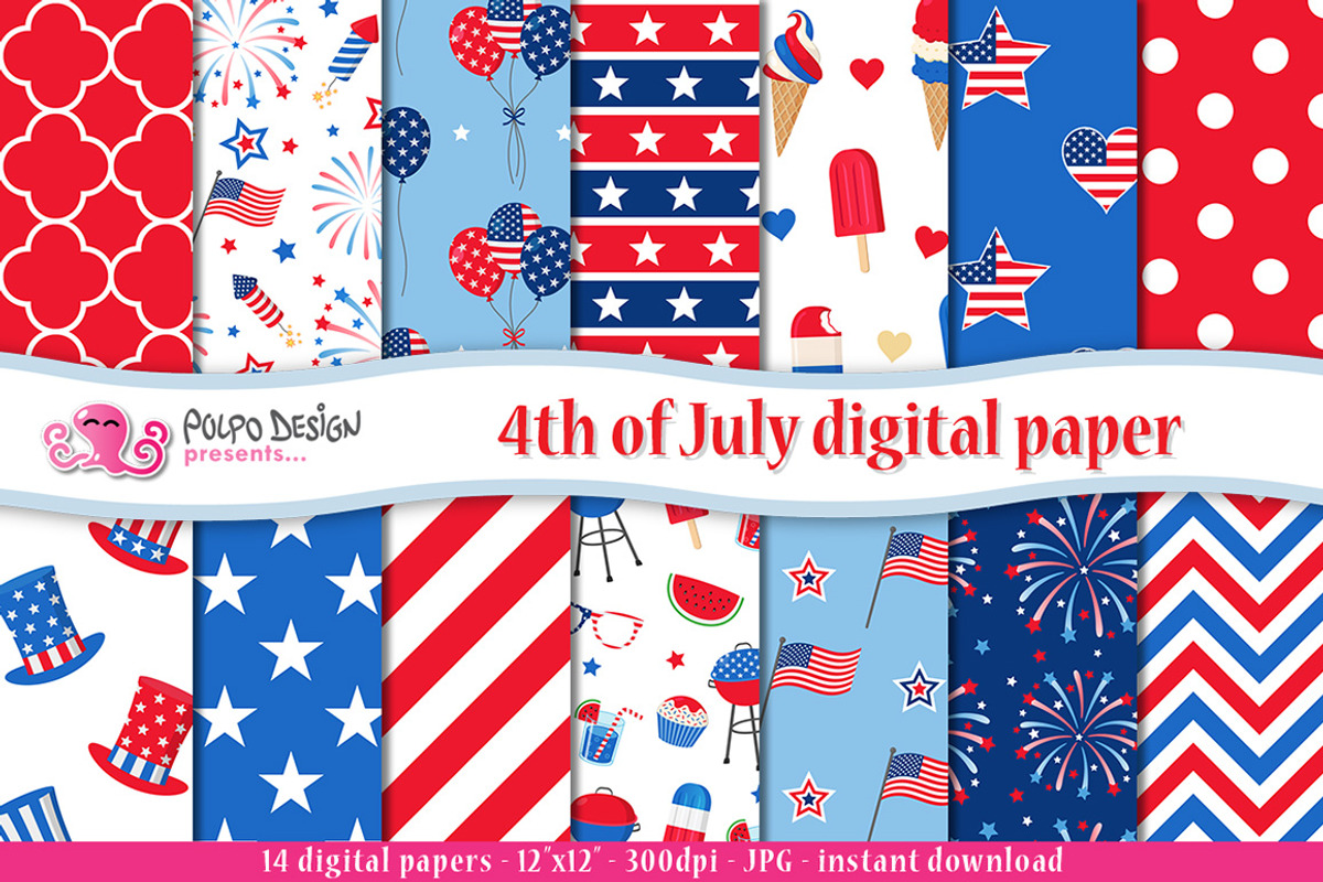 4th of July digital paper, a Pattern Graphic by PolpoDesign (Photo 1 of 3)