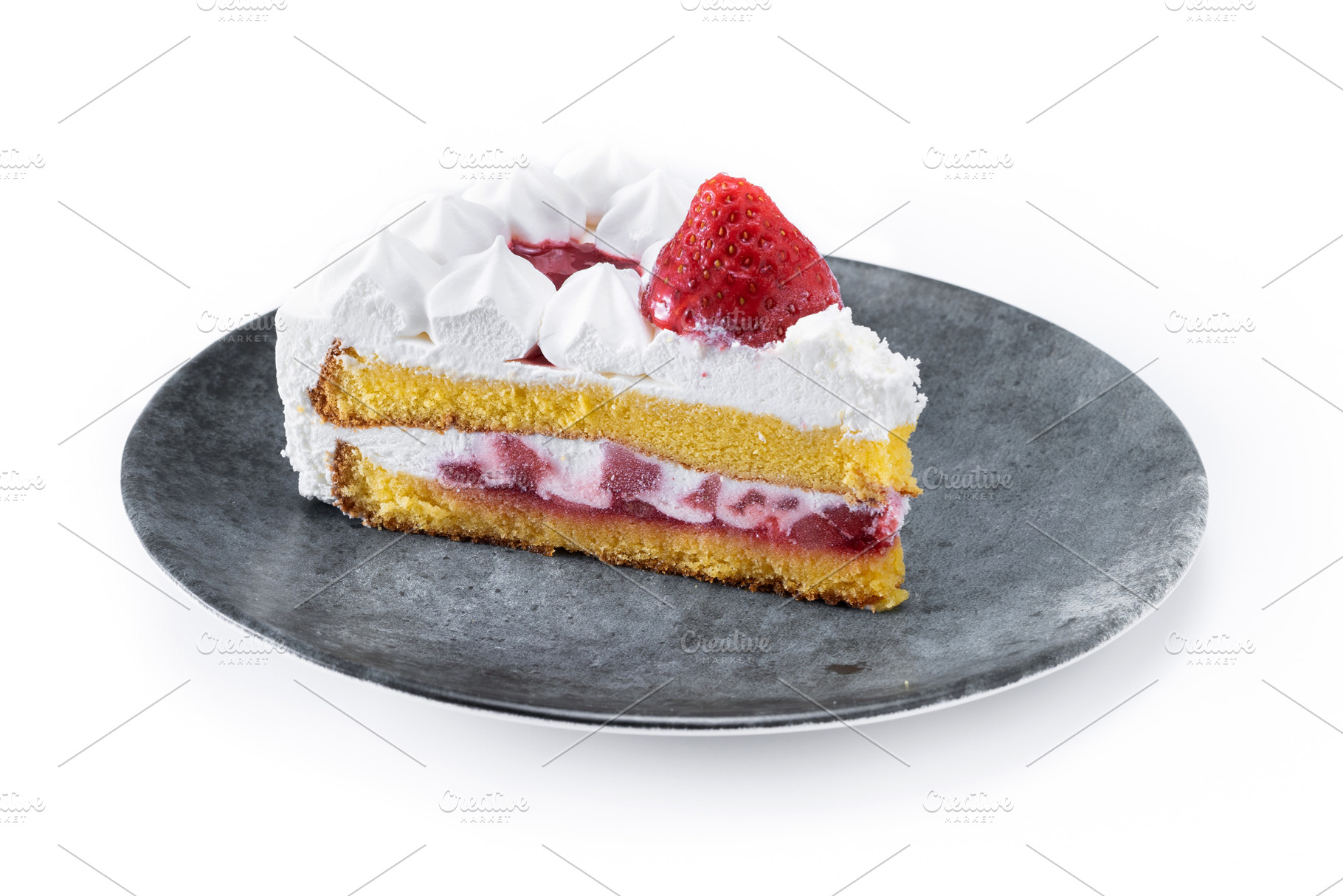 Slice of strawberry cake with fresh strawberries, a Food & Drink Photo by etorres69
