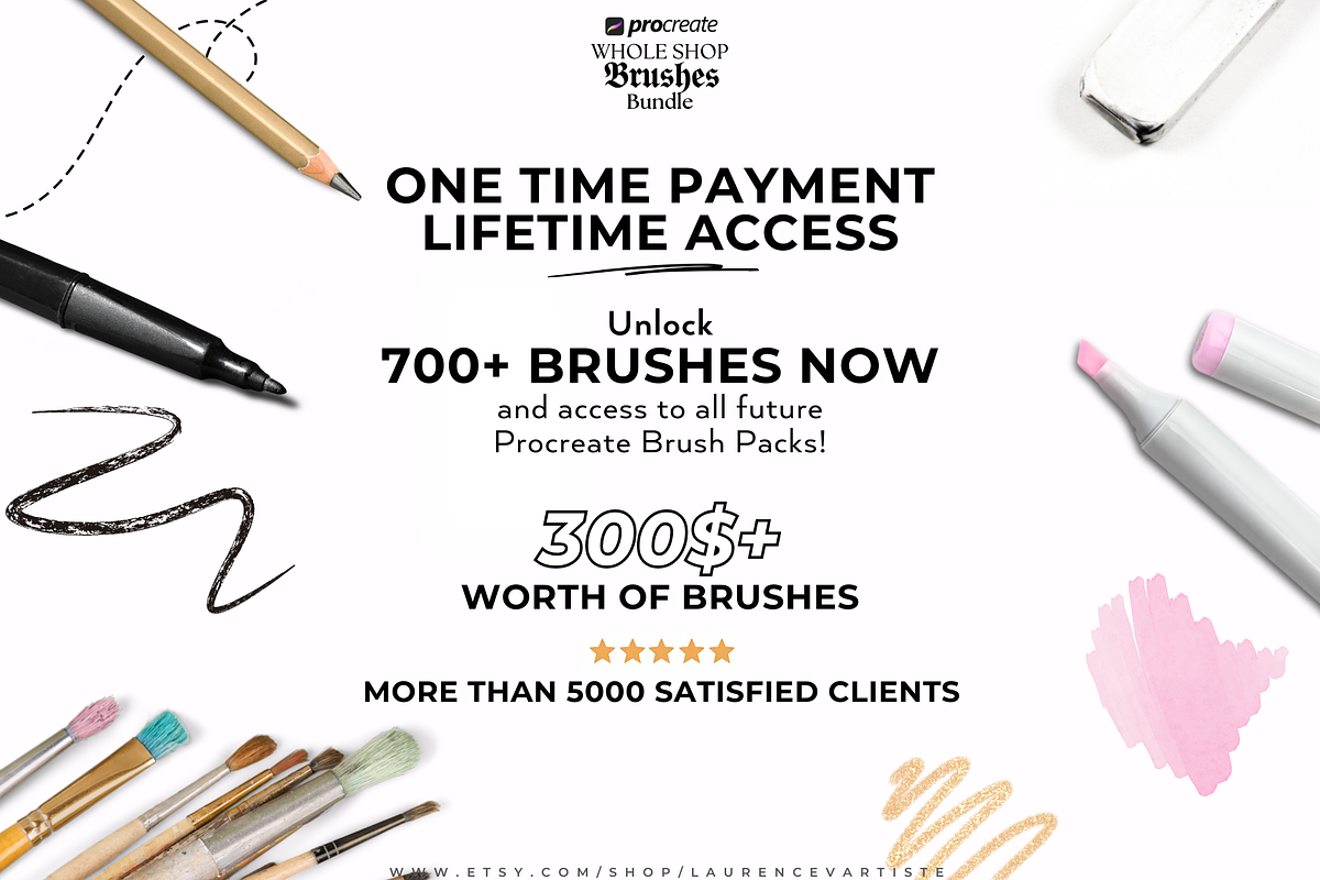 700+ Procreate Brushes Bundle, a Brushes & More by LaurenceVArtiste (Photo 2 of 9)