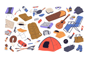Camping, hiking kit set, patterns, an Object Illustration by PaperTrident