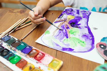 Child painting at home, an Arts & Entertainment Photo by Maksimkostenko