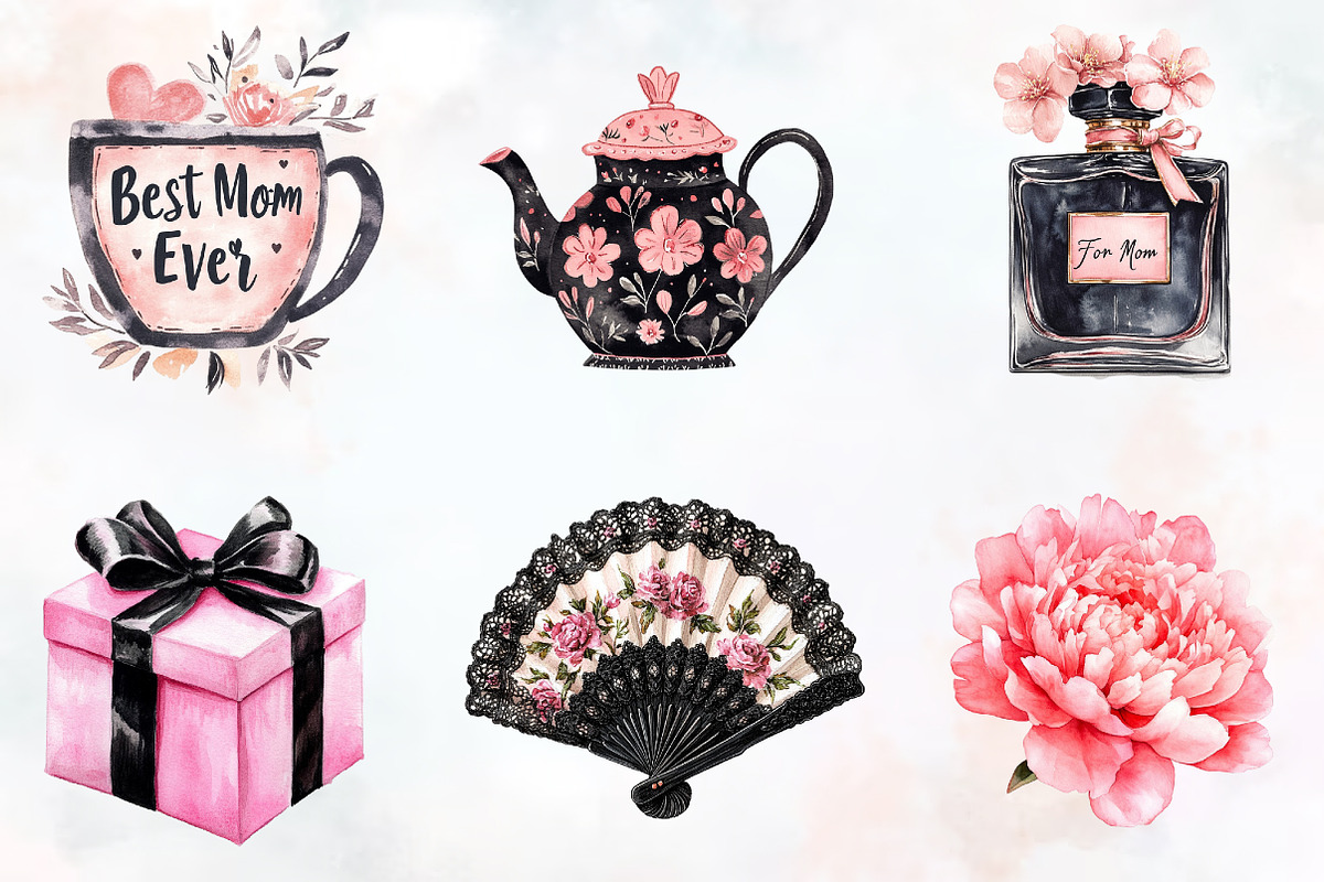Black and Pink Mother's Day Clipart, a Seasonal Illustration by RobertsArt (Photo 3 of 7)