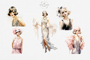 Watercolor Flapper Girls Clipart Set, a Person Illustration by The Twin Lakes Studio (Thumbnail 3 of 11)