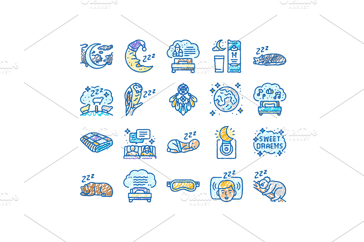 sleep bed pillow dream night icons, an Object Illustration by pikepicture