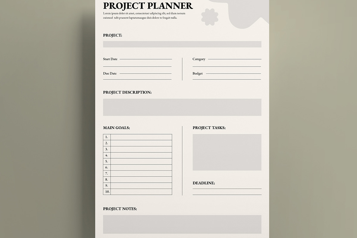 Project Planner Template Layout