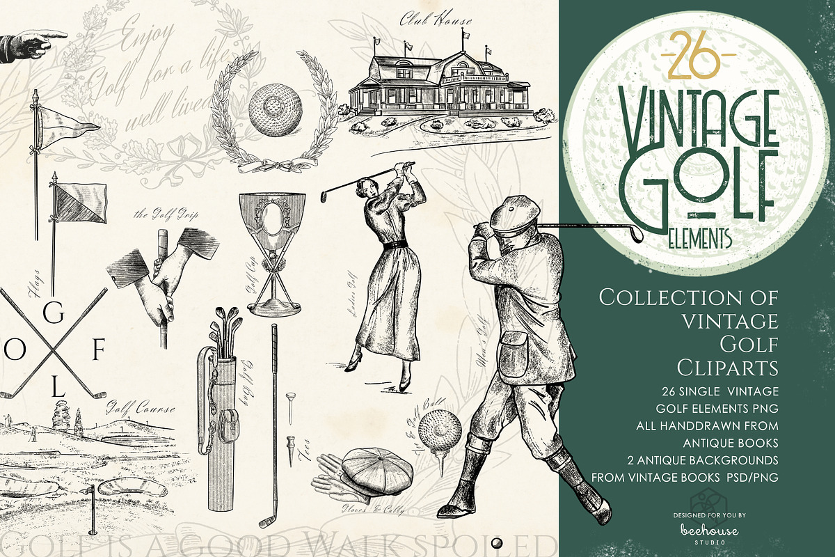 Vintage Golf Illustrations, an Illustration by beehouse