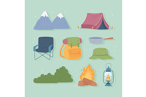 set of camping, an Object Illustration by studiogstock