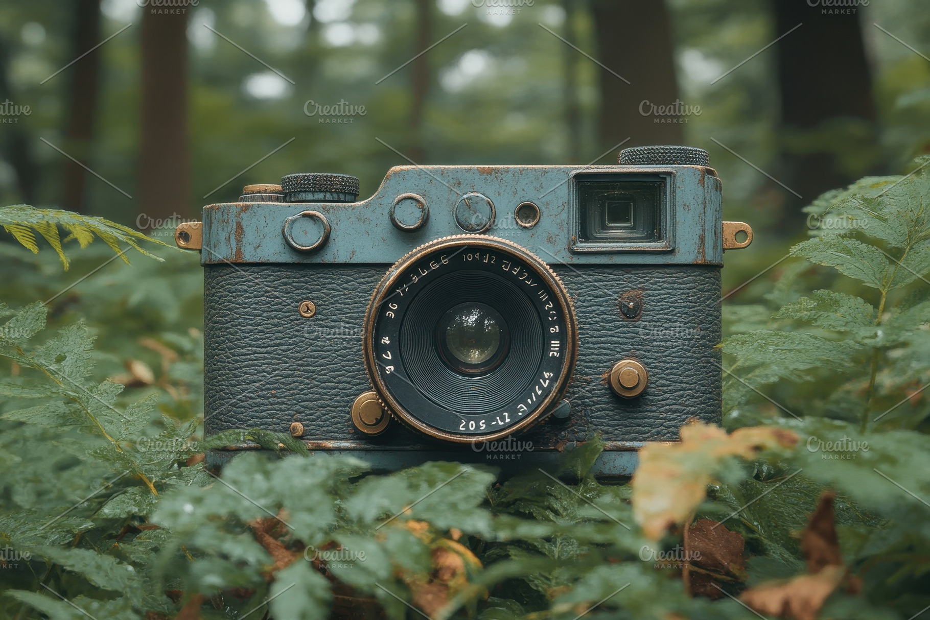 Vintage camera resting among lush gr, a Photo by Tanuart
