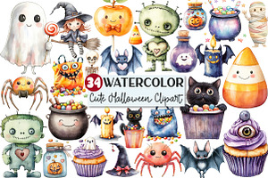 Cute Halloween Set Clipart, an Illustration by Rose Art