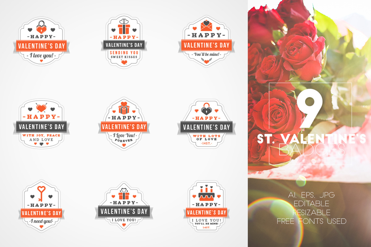 Set of 9 St. Valentine's Badges, a Branding & Logo Template by AntartStock (Photo 3 of 4)