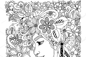 Doodle Woman With Flowers In Hair