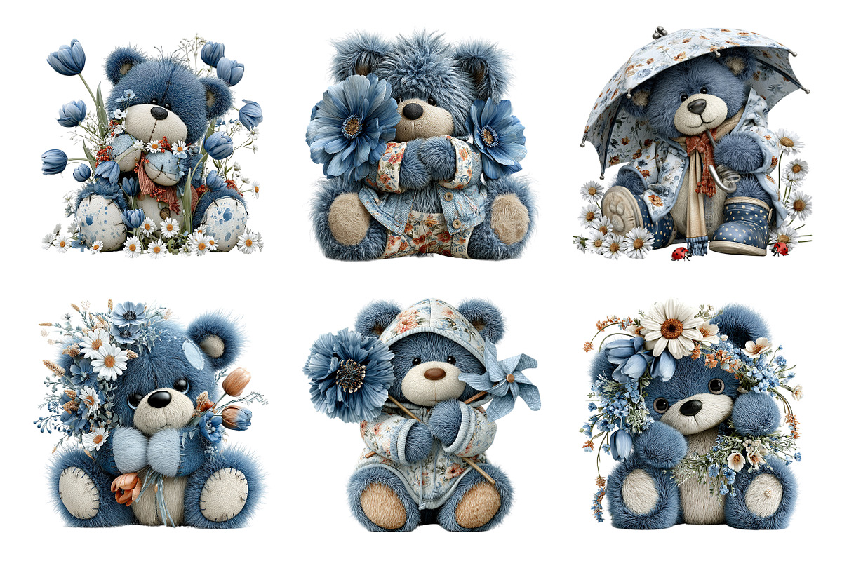 Whimsical Blue Teddy Bear Clipart, a Transportation Illustration by SinaCreation (Photo 2 of 9)