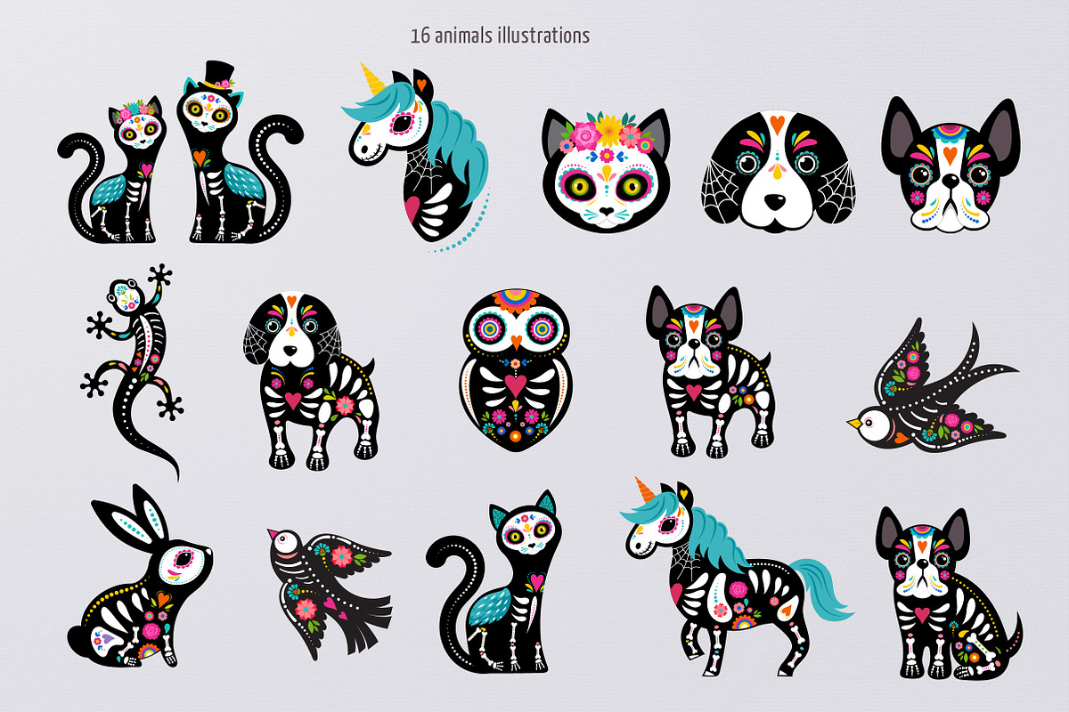 Dia de los Muertos, animals skulls, an Animal Illustration by Marish (Photo 5 of 10)