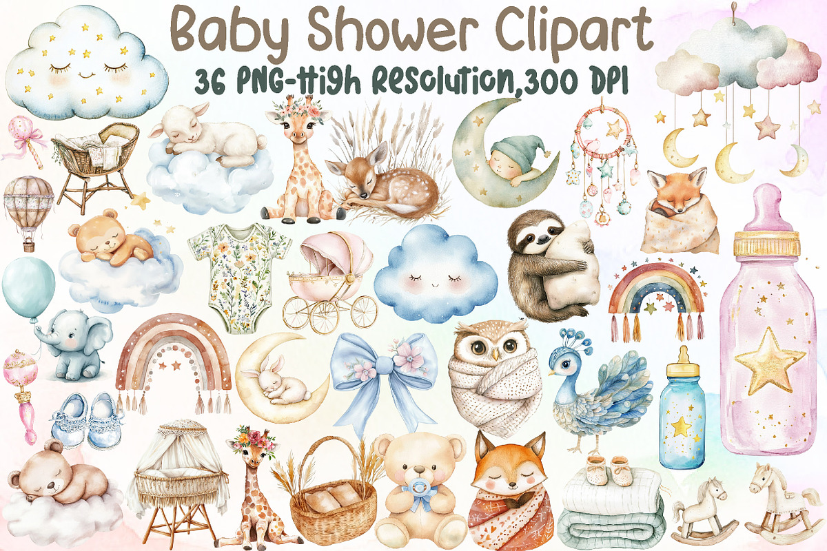 Baby Shower Clipart,Boho Nursery Cli, an Illustration by Sublimation Artist (Photo 1 of 6)