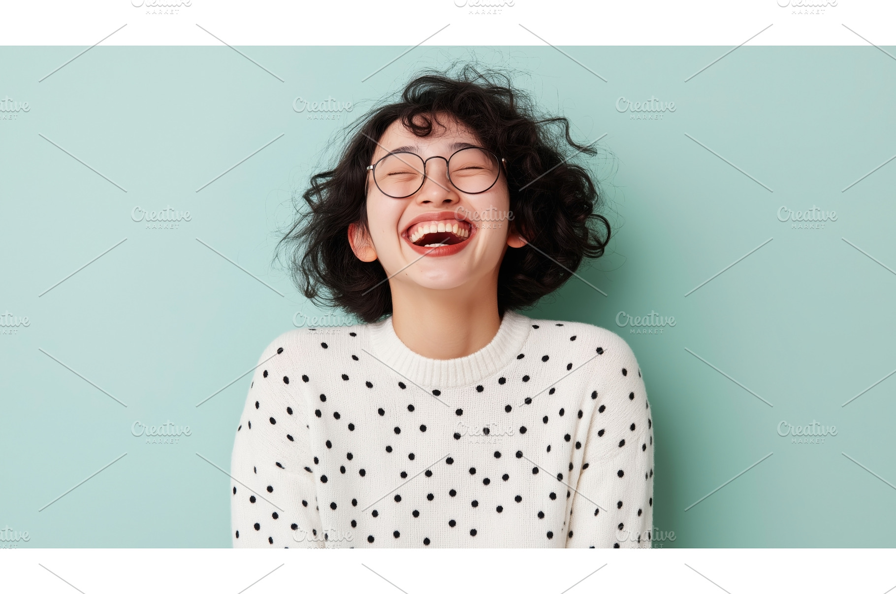 Asian woman with glasses laughing, a Person Photo by Sergey Kotenev