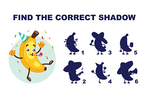 find the correct shadow banana. cute, an Education Illustration by Multigon