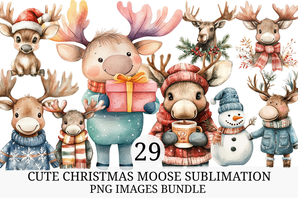 Cute Christmas Moose Sublimation, an Illustration by Craft Nest (Photo 1 of 7)