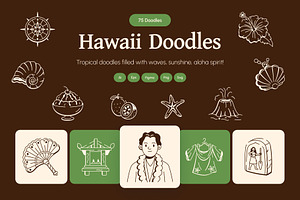 Hawaii Doodle Icon Set, an Outline Icon by Vectors Market