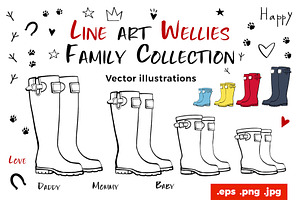 Line Art Wellies. Simple & Outline
