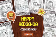 60 Happy Hedgehog Coloring Pages, an Animal Illustration by Blue Digital Studio (Thumbnail 1 of 5)