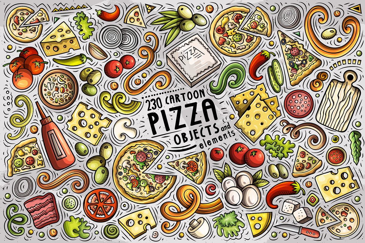 Pizza Cartoon Vector Objects Set, an Object Graphic by BALABOLKA (Photo 1 of 4)