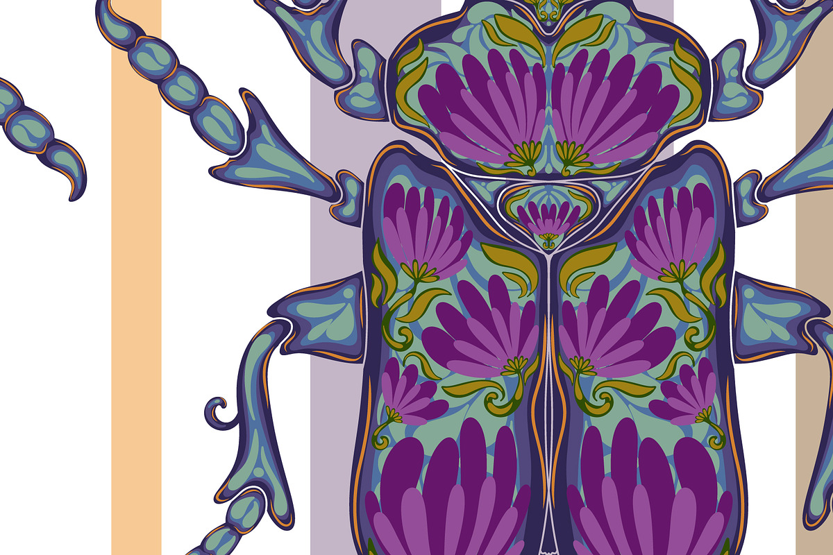 Floral Beetles Blue-Violet Vector, a Pattern Graphic by NayaChu (Photo 7 of 7)